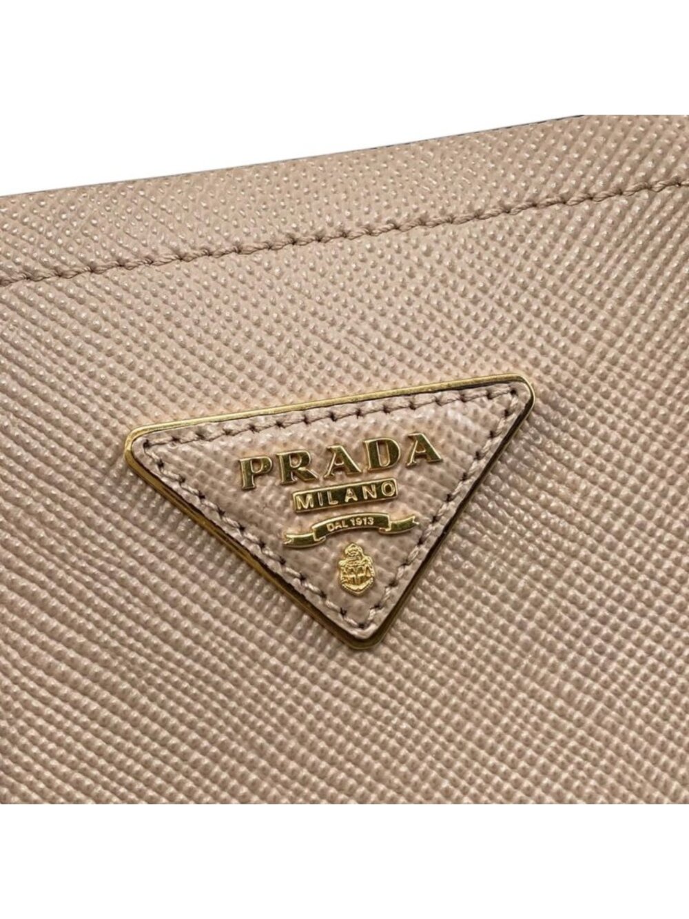 Prada Handbag Double Bag Saffiano Cuir Leather Triangle Logo Beige Black Gold - Picture 9 of 15